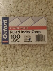 OXFORD - Index Cards 3 x 5 Inch Ruled White - 100 Cards new in package