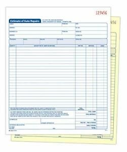 Adams Auto Repair Estimate Book 2-Part Carbonless White/Canary 8-3/8 x 10-11/...