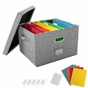 JSungo File Organizer Box Office Document Storage with 5 Hanging Filing Folders,