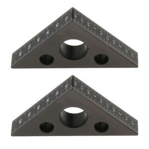 2 Packs Metric Aluminum Alloy Triangle Square Measuring Easy-Read Black