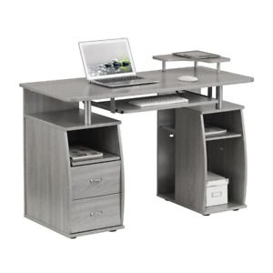 48 In. Rectangular Gray 2 Drawer Computer Desk with Keyboard Tray