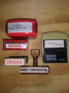 Vintage Lot Rubber Stamp Confidential Restricted Wood Handle Self-Inking Office