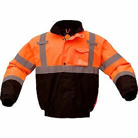 GSS Safety 8002 Class 3 Waterproof Quilt-Lined Bomber Jacket, Orange/Black, Larg