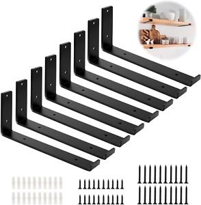 Seven Sparta Shelf Brackets 12 Inch 8 Pack Heavy Duty Black Wall L Shape Hanging