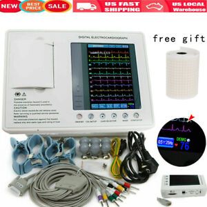 7 inch Digital ECG EKG Machine 3-channel 12-lead Electrocardiograph Tool+Gift US