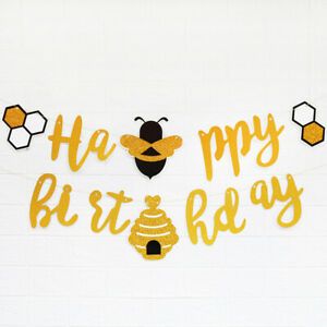 Happy Birthday Bee Banner Garland with Bee and Beehive Party SuppliesB C