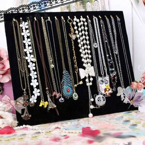 17 Hook Black Velvet Necklace Jewelry Display Stand Easel Snap Chain Pad 14.6&#039;&#039;