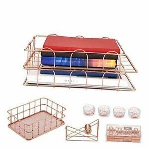 Gold Desk Organizer Set: Metal Mesh Office Home Supplies Desktop Rose Gold