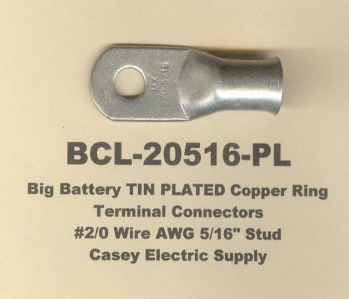 2 big tin plated copper ring lug terminal connector #2/0 wire 5/16&#034; stud molex for sale