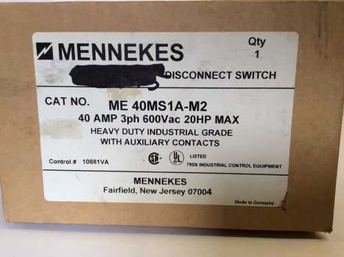 New Mennekes ME 40MS1A-M2 Disconnect Switch 40a 3ph 600v 20hp max New In Box