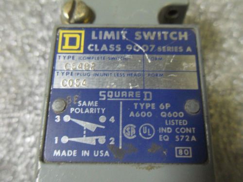 (V33-3) 1 USED SQUARE D 9007-C54B2 LIMIT SWITCH