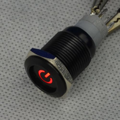 16mm Red Power Logo LED latching black push button switch DC 12 Angel Eye car