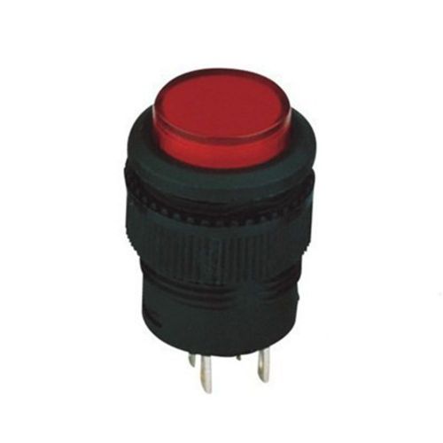 (5) Red 2Pin SPST 1A 250VAC 16mm Hole NC Maintained PushButton Switch With Light