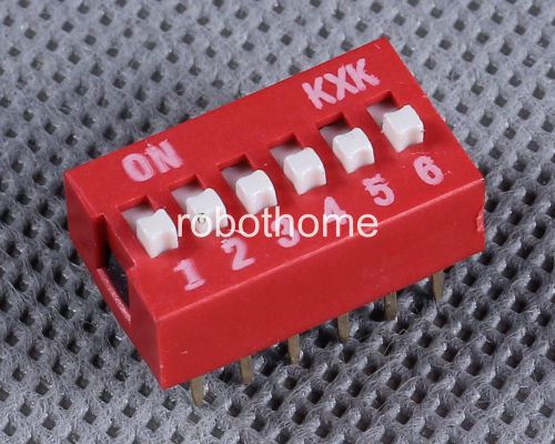 10pcs 2.54mm red pitch 6 -bit 6  positions ways slide type dip switch new for sale