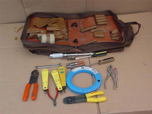 ELECTRICIAN TOOLS BAG - TELEPHONE TOOLS - CUTTERS - PUNCHER- STRIPPERS FISH TAPE