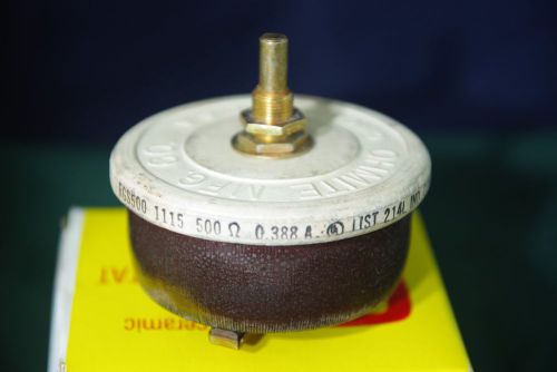 One NOS NIB Ohmite Model G, 500 Ohm 75 Watt, Ceramic  Rheostat  Potentiometer
