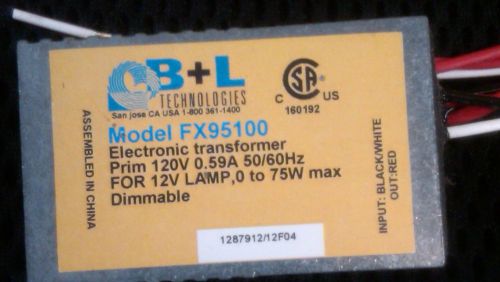 FX95100 - 120v-12v 75w dimmable down to 0watts B+L Tech; prim 120v,0.59A,50/60hz