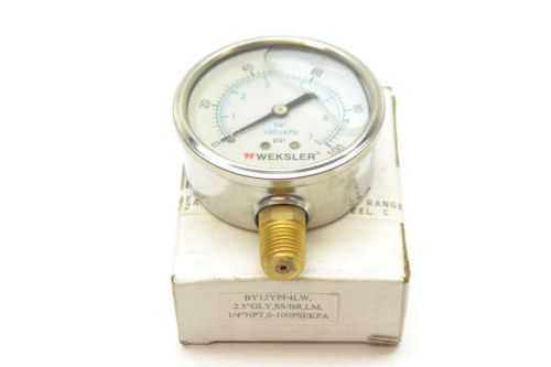 New weksler by12ypf4lw 0-100psi 2-1/2in face 1/4in npt pressure gauge d402932 for sale