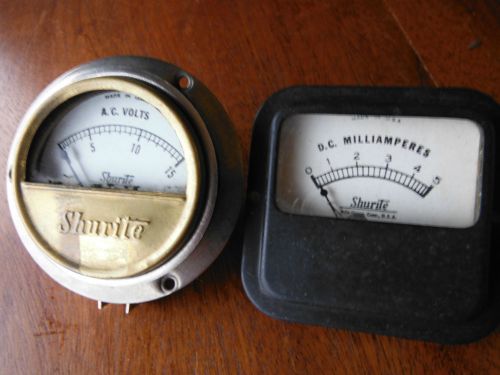 2 Vintage Shurite Gauges D.C Milliamperes A.C. volts