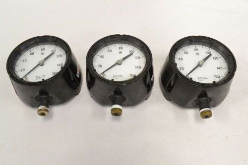 Lot 3 ashcroft brass 5in face pressure gauge 1/2in npt tube 0-160 psi b299952 for sale