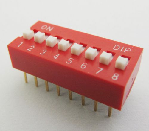 5 pcs 8 positions DIP Switch Red NEW