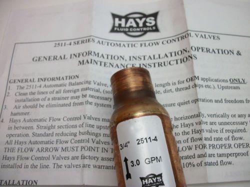 Hays measurflo 2511-4 3 gpm, 3/4 (89198) auto. flow control valve w/instr. new for sale