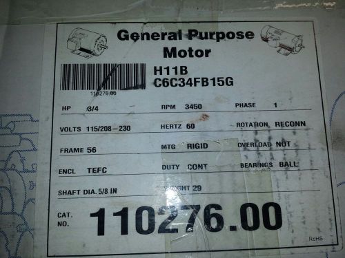 110276 3/4 HP, 3600 RPM NEW LEESON ELECTRIC MOTOR