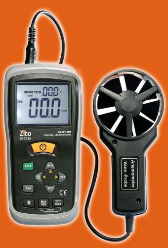 Zico thermo anemometer air flow &amp; velocity cfm gauge cmm speed meter vs an100 for sale