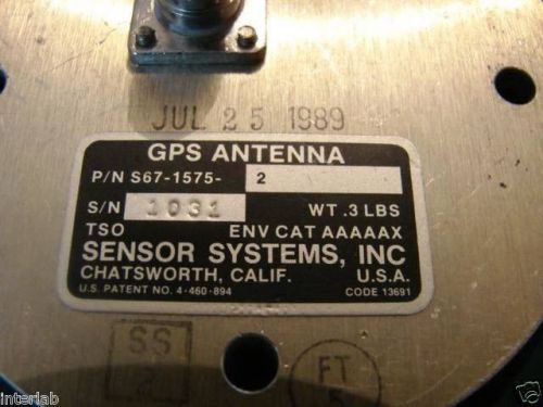 SENSOR SYSTEMS GPS ANTENNA P/N S67-1575-2
