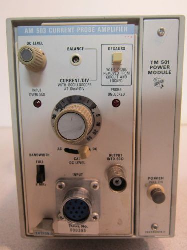 Tektronix Current Probe Amplifier AM503, 120VAC &amp; TM501 Power Module, Powers Up