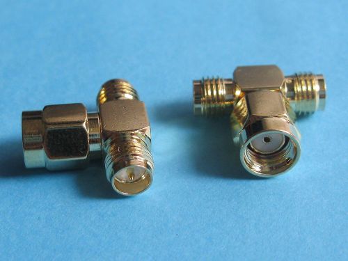100 pcs Gold Plated SMA T Type 1 Female to Dual Male RF Coaxial Connector