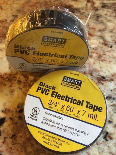 TWO (2) ROLLS BLACK PVC ELECTRICIAN TAPE 600V