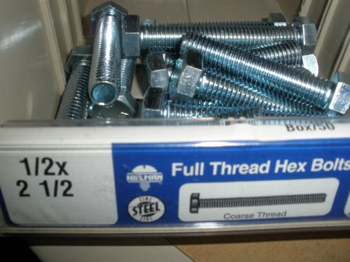 1/2-13 x 2-1/2&#034; hex head full thread tap bolts zinc (17) total 1/2&#034;  grade 2 for sale