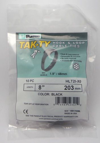 Panduit tak-ty hook &amp; loop cable ties hlt2i-x0 8&#034; inch black pack of 10  new for sale