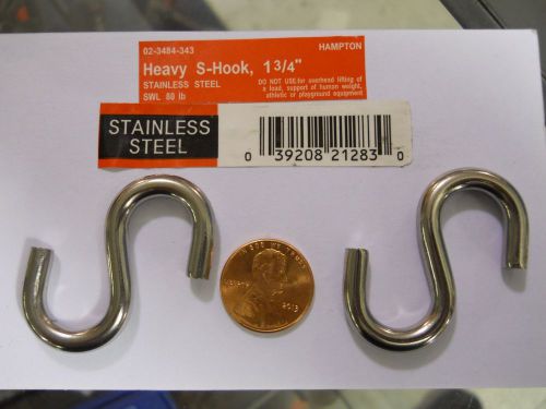 Heavy Stainless Steel S Hook box of 20  length 1-3/4 diameter 13/64 opening 3/8