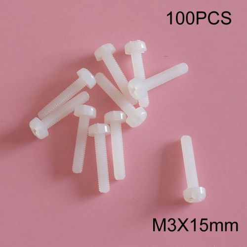 100PCS M3x15mm Natural Nylon Pan Head Screws