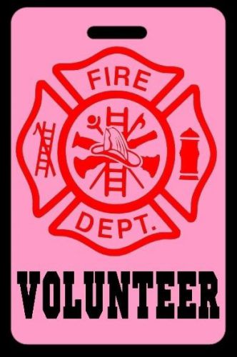 Pink volunteer firefighter luggage/gear bag tag - free personalization - new for sale