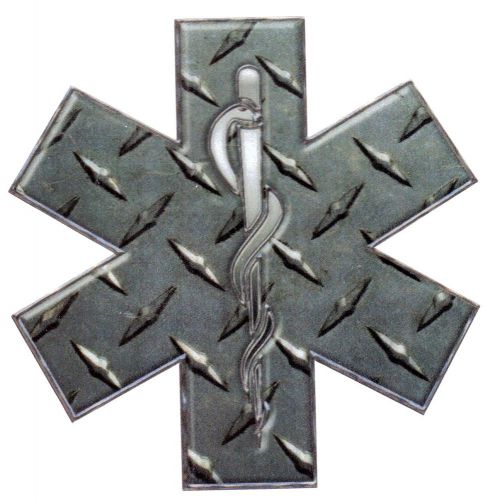 Diamond plate star of life reflextive decals for automobile window 4&#034; x 4&#034; for sale