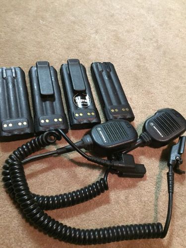 4 Motorola Radio Batteries &amp; 2 Belt Clips &amp; 2 Shoulder Microphones