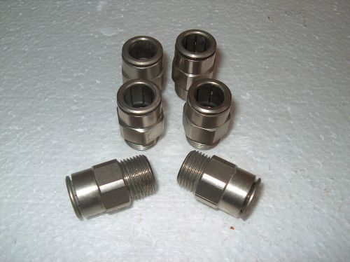 Lot of 6 plated brass 12mm push straight pneumatic fittings *used* for sale