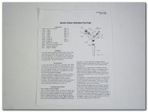 DCI QUICK-CLEAN STANDARD SYRINGE PARTS AND INSTALLATION MANUAL