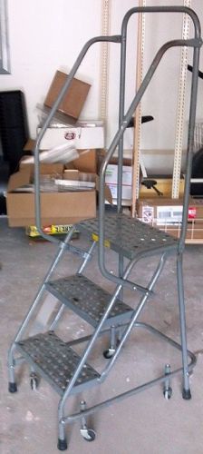 Louisville 3-step steel rolling ladder 30&#034; high @ top step18&#034; wide 62&#034; high for sale