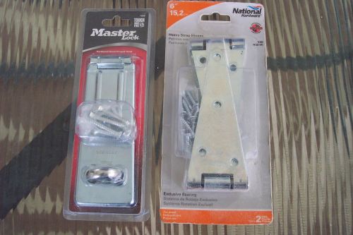 Master 6&#034; security hasp # 706-d &amp; 2 national 6&#034; strap hinges for sale