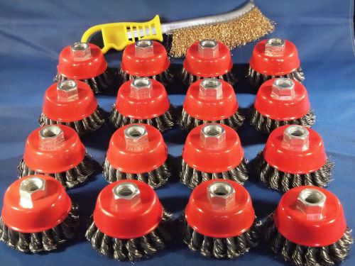 lots of (16) - 3&#034; Twist Cup Wire Brush 5/8&#034; Twisted Wire Fits Most Angle grinder