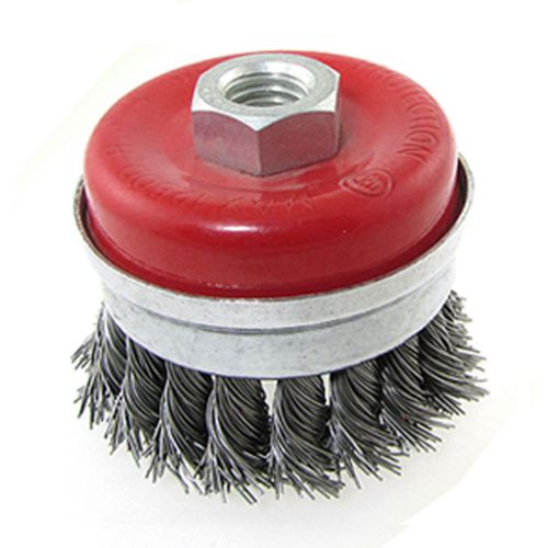 Red twist knotted threads cup wire steel brushes 70mm dia for sale