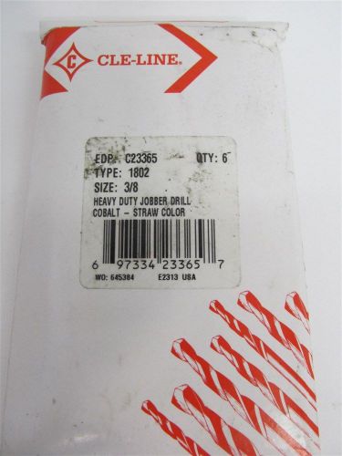 Cle-Line Type 1802, C23365, 3/8&#034;, Cobalt Jobber Length Drill Bits - 6 each