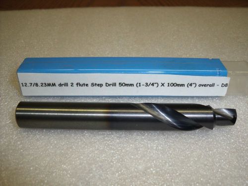 12.7/8.23mm carbide 2 flute step drill 50mm (1-3/4”) x 100mm (4”) overall – d8 for sale