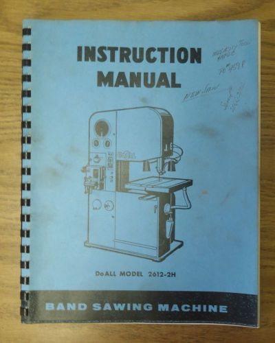 DoAll Band Saw 2612-2H Contour Magic Operator Intruction Manual Vertical Bandsaw