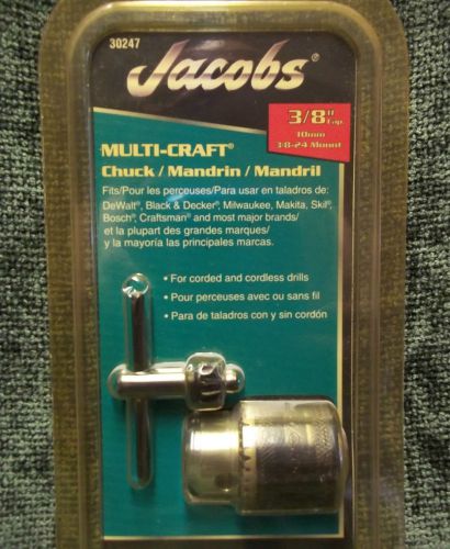 Jacobs multi-craft 3/8&#034; drill chuck 3/8&#034;-24 mount dewalt makita skil #30247 nip for sale
