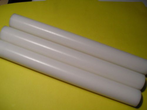 (3) Pcs, White Acetal - Delrin Round Rod 1&#034; diameter  x 9&#034; long